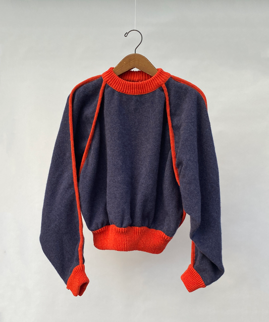 Cropped HEIMAT Jumper - Midnight Blue with Orange